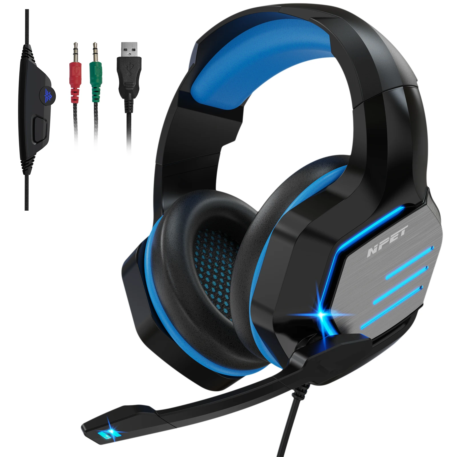

NPET H022 Stereo Gaming Headset for PS4 PC Xbox One PS5 Controller, Noise Cancelling Over Ear Headphones with Mic