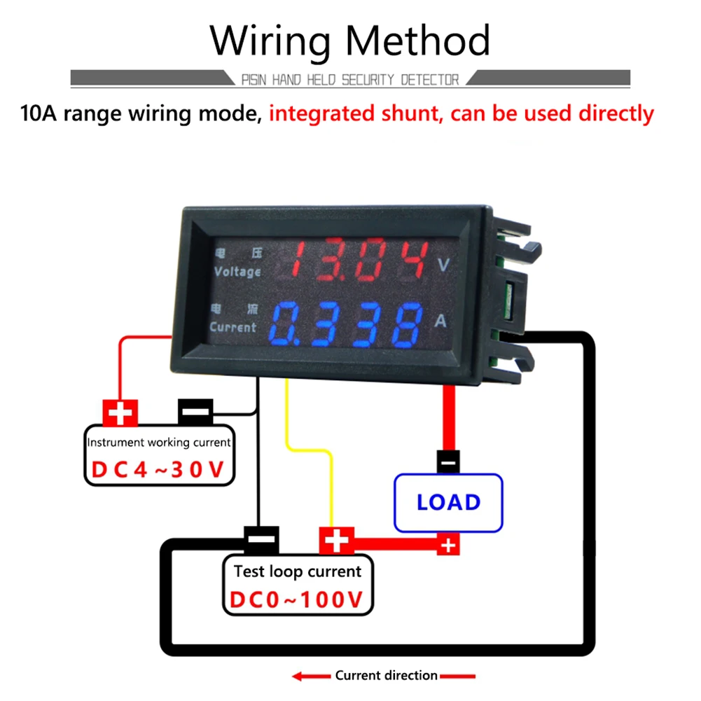 DC 100V 200V 10A LED Dual Display Voltage Detector Digital Voltmeter Ammeter Current Meter Electronic Digital Voltmeter Ammeter
