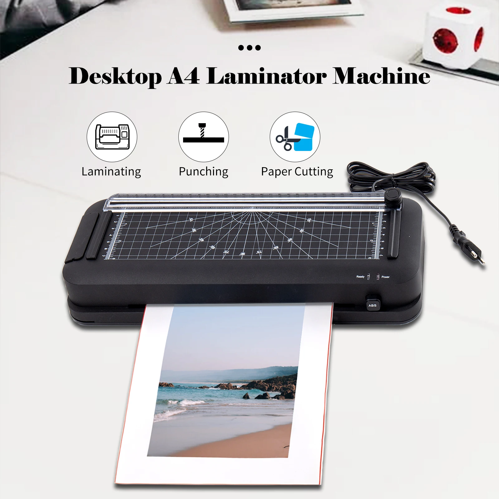 A4 Laminator Machine Thermal Laminator Desktop with Laminating Punching Paper Cutting Function Automatic Laminator Paper Trimmer