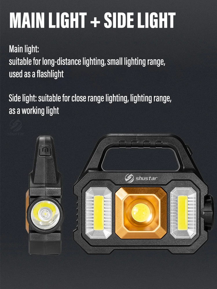 Linternas Led de alta potencia, luz de trabajo recargable para acampar, Luz Portátil multifuncional, carga Solar, 6 modos de iluminación