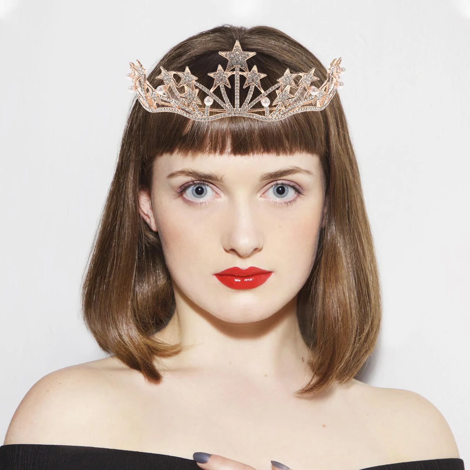 1 Uds. Diadema de aleación de cristal con diamantes de imitación de estrella, tocado de Boda de Princesa nupcial, tocado de moda para el cabello para niñas