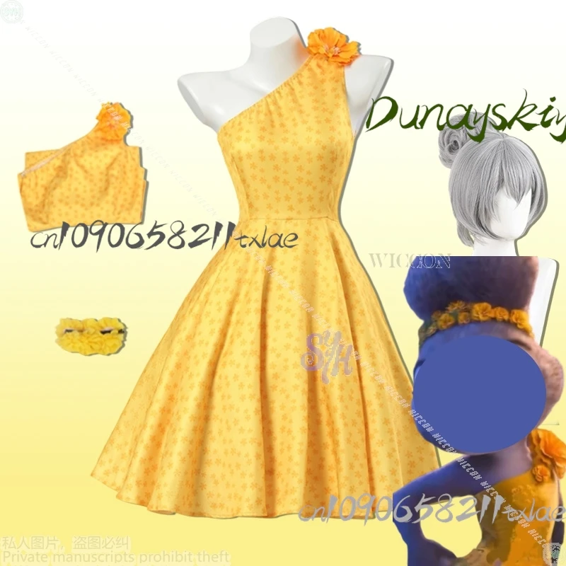 

Пушистый пушистый Хэллоуин аниме Kawaii милый кролик косплей желтый цельный вечернее платье бальное платье милый головной убор с цветком Лолиты