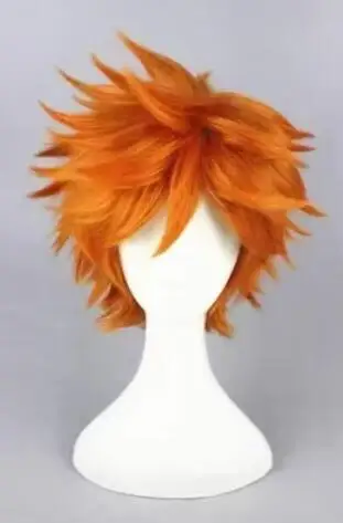 Haikyuu kurir mistik!! Wig Cosplay pendek, rambut sintetis tahan panas, wig lapis Cosplay oranye halus