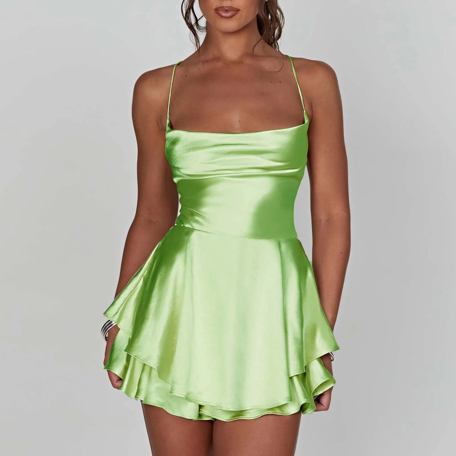 Robe à bretelles en satin pour femme, jupe courte sexy et élégante, tenue de soirée, club, été