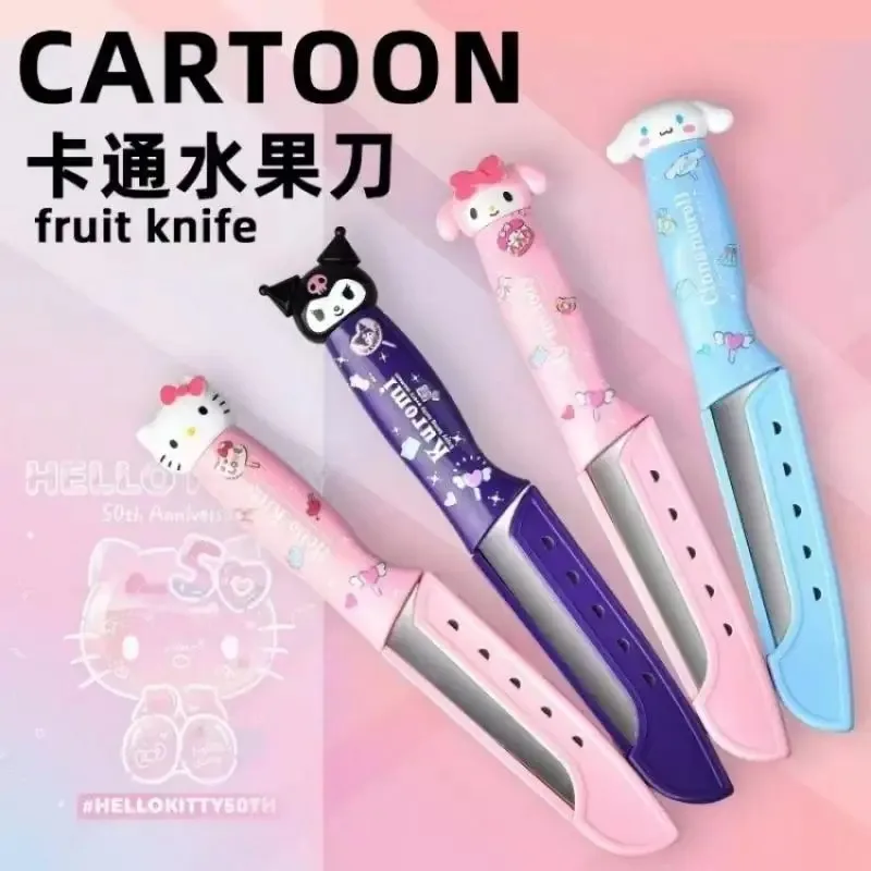 Kawaii Sanrio Coltello da frutta Set di coltelli per sbucciare Anime Carino Hello Kitty Kuromi Cinnamoroll My Melody Pelapatate multifunzionale