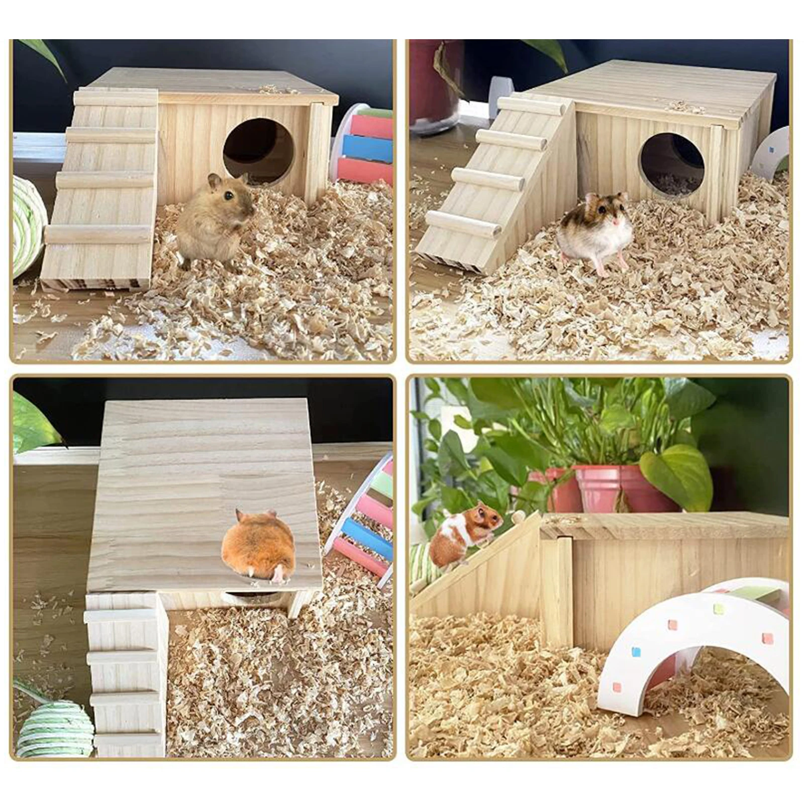 Hamster Wood House Sleeping House Cabin with Ladder and Window Cage Accessories for Gerbils Mouse Chinchilla