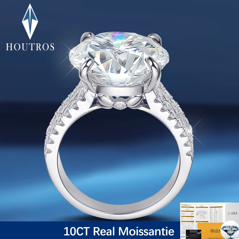 Houtros D VVSI 10 CT Moissanite fede nuziale per le donne 925 Sterling Silver placcato oro 18 carati da sposa con fascia di diamanti gioielli di