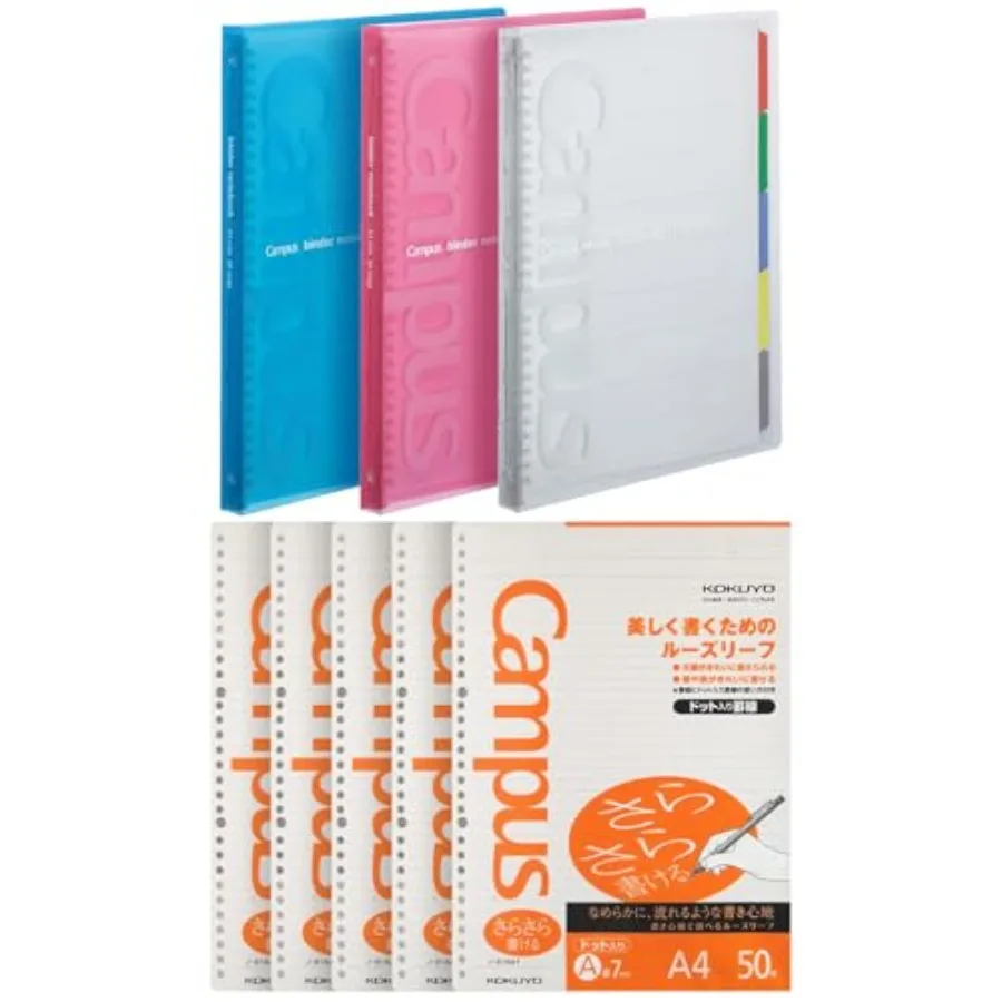 

Campus Slide Binder with 5 Tab Dividers 3 Colors A4 30 Holes Up to 65 Sheets. A4 Campus Loose Leaf Paper Sarasara Smooth A 7mm