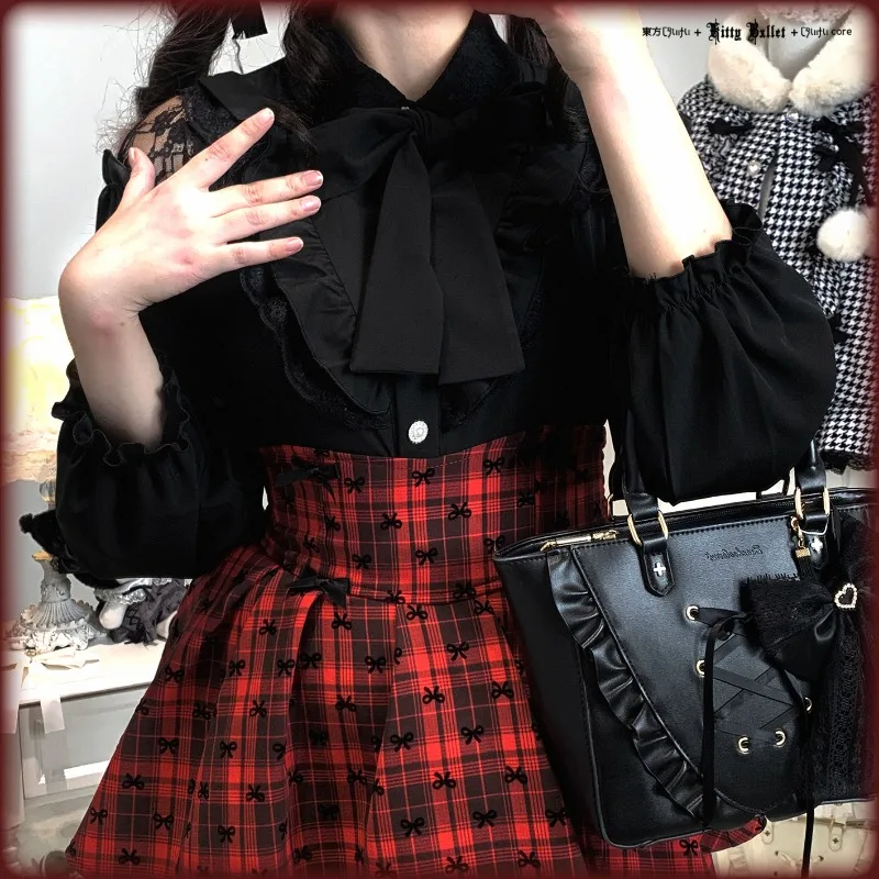 2025 Autumn Winter New Japanese Rojita Sweet Cute Long Sleeves Shirt SC Y2K Lace Off Shoulder Single-breasted Blusas De Mujer