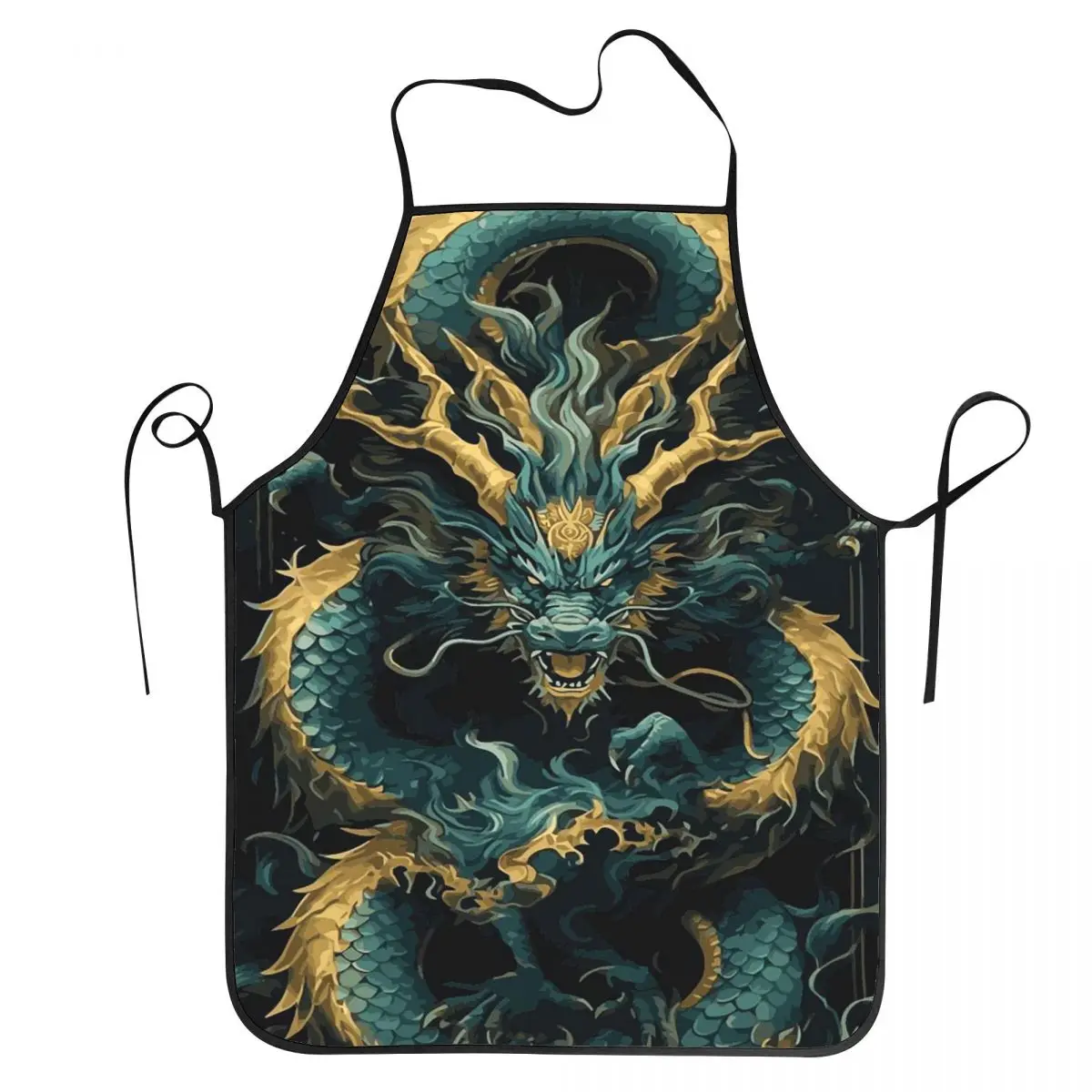 Mysterious Chinese Dragon Print Apron Chef Cooking Tablier Waterproof Bib Kitchen Cleaning Pinafore for Women Men Gardening