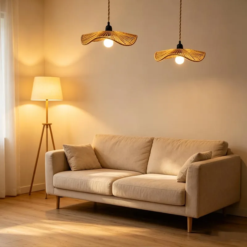 Bohemian style woven lotus leaf shaped European standard pendant light with switch plug and cable installation free wiring scene