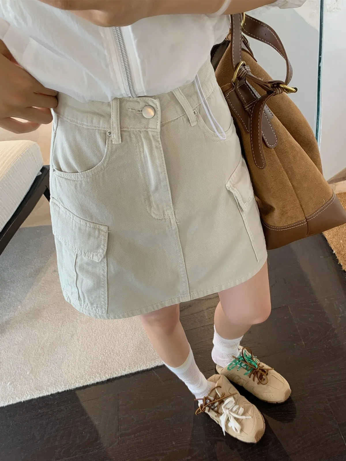 ZHISILAO New Cargo High Waist Mini Denim Skirt Women Vintage Y2K Pocket Jeans Skirt Summer 2024