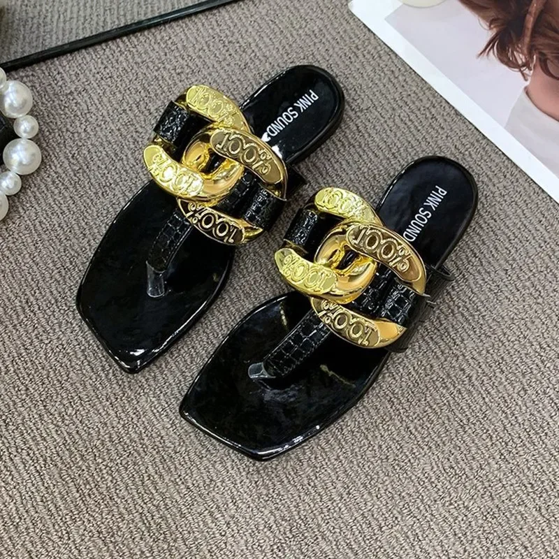 Flat Slippers Women 2024 Summer Colore Crystal Metallic Design Shoes for Women Sandals Non-slip Sexy Beach Flip-flops Slides