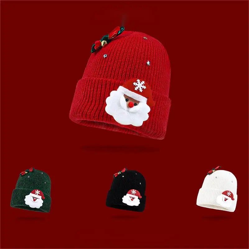 Christmas Hat Rabbit Hair knitted Hat Cute Ear Protection Warm Bun Hat Sweet Everything Autumn Winter Outdoor Woolen Hat Lady