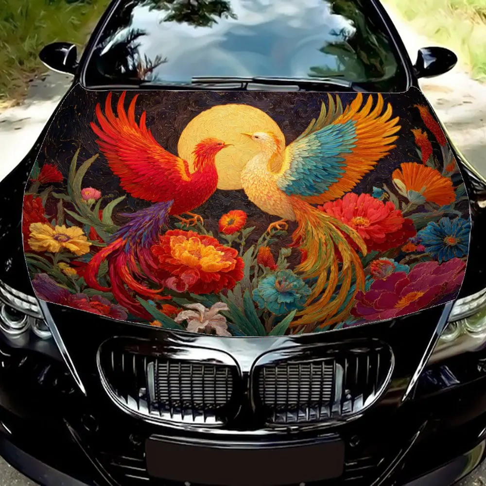 

Автомобильные виниловые обертывания Two Phoenixes с цветами — подходят для большинства капотов двигателя, конструкции без пузырьков, водонепроницаемые, очищаемые и удобные