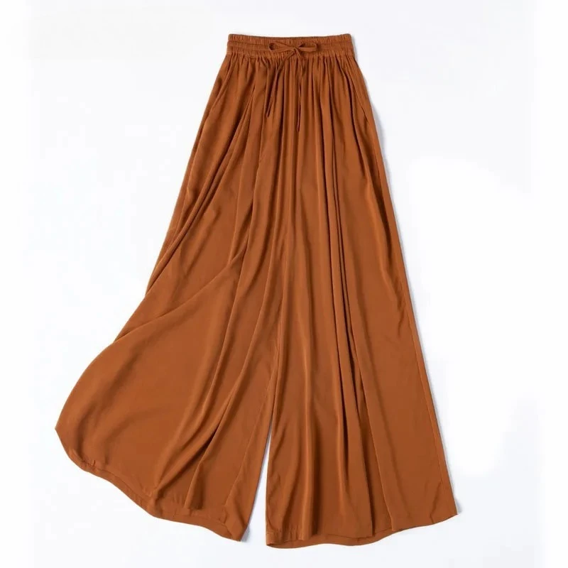 2025 Women's Fashion Clothing 100% Natural Mulberry Silk Jianhong Crepe Pumpkin Yellow Elastic Waist Versatile Elegant Pants