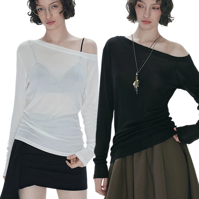 Loose Fit Ice Silk Cardigan for Women Off Shoulder Sheer Cover Up Summer Sun Protection Top UV Long Sleeve Casual Beach Vacation