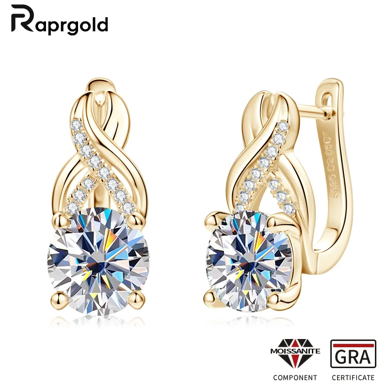 RAPRGOLD GRA Certified Round Moissanite Hoop Earrings for Women S925 Sterling Silver Huggie Earring Wedding Fine Jewelry Gifts