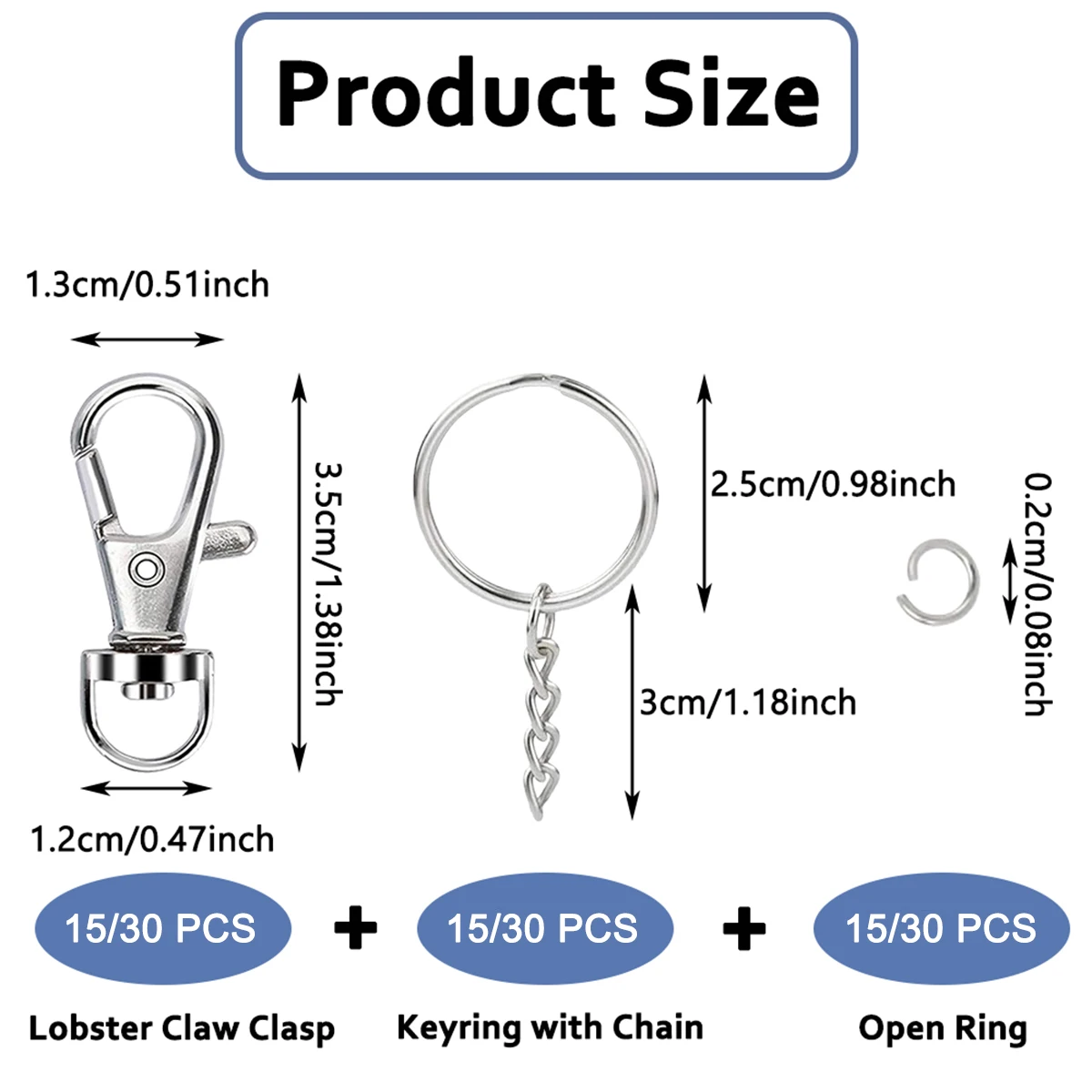 15/30Sets Lobster claw keychain set, with small jump ring, suitable for DIY bags, craft accessories, and dog tags - Detail 1