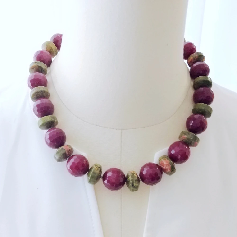 Lii Ji Natural Stone Necklace 50cm Unkaite  Jasper Green Pink Necklace Stock Sale Jewelry Gift