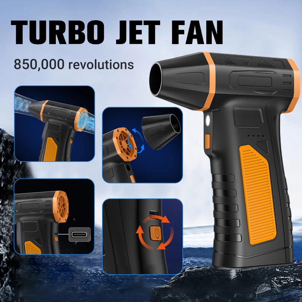منفاخ هواء توربو جيت متعدد الوظائف ينفخ الرياح/نفخ الثلج/قابل للنفخ/إضاءة منفضة هواء كهربائية للكمبيوتر ولوحة المفاتيح والسيارة