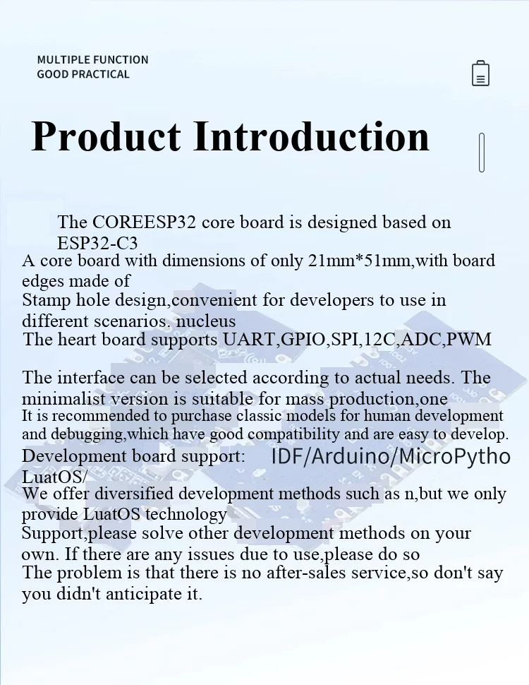 Das ESP32C3-Kit-Entwicklungsboard wird zur Überprüfung der Funktionalität des ESP32C3-Chips und des 2,4G-WIFI-Bluetooth-Moduls verwendet. – Detail 3