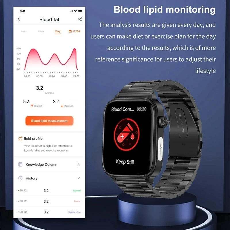 2025 New Al Science Diagnosis Blood Lipids Uric Acid Blood Oxygen Smart Watch Men ECG+PPG Voice Bluetooth Call Health Smartwatch image 4
