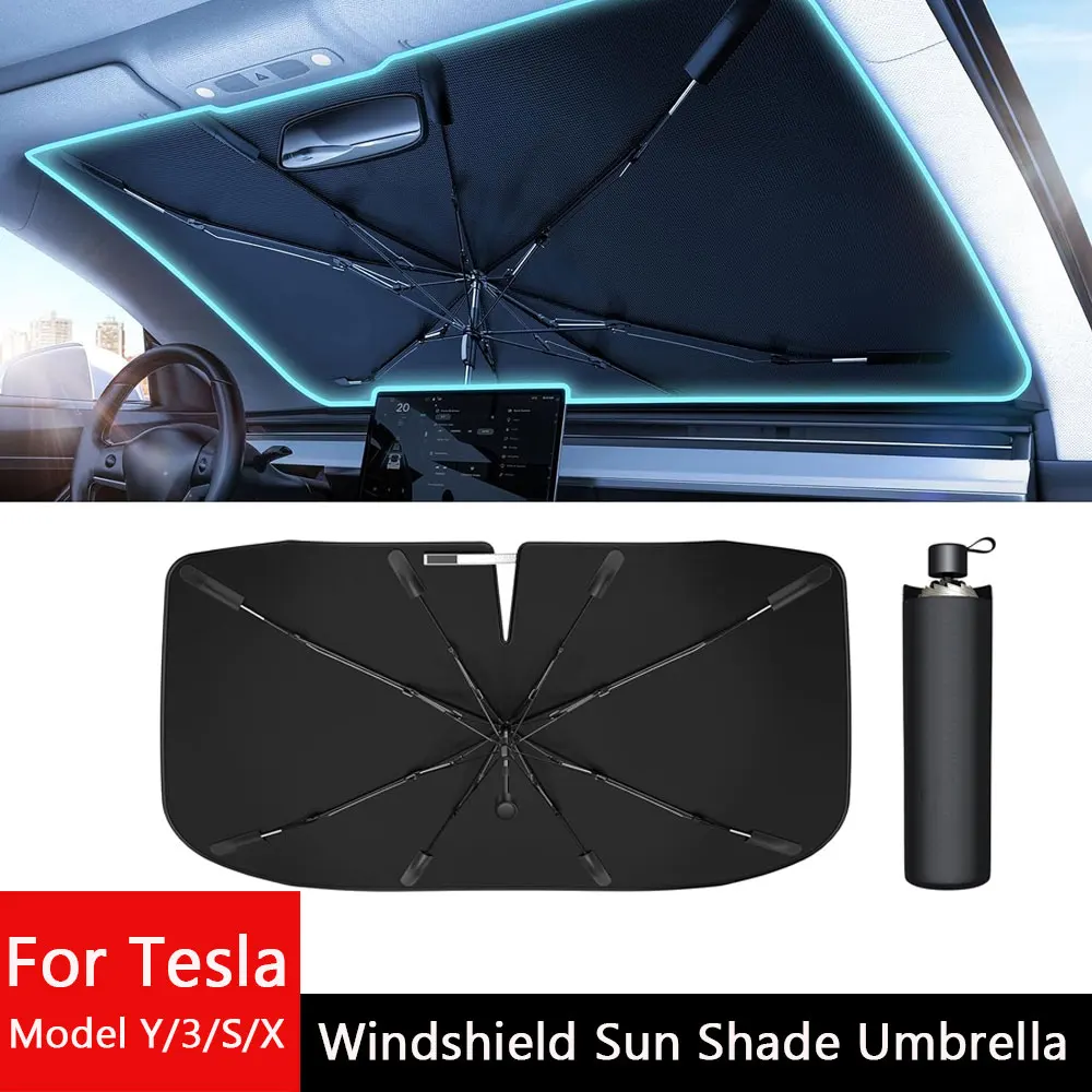 

For Tesla Model 3 highland Model Y/3/S/X Windshield Sun Shade Umbrella Car Sun Shade UV Ray Reflector Shade 360°Rotation Model X