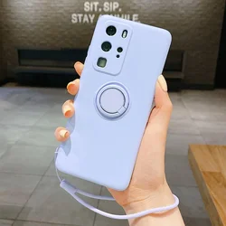 for OPPO Find X3 Neo Reno 5 Prp Plus 3 A91 F15 A31 2020 A8 A11 A9 A52 A72 A92 Case Liquid Silicon Matte Ring Holder Stand Cover