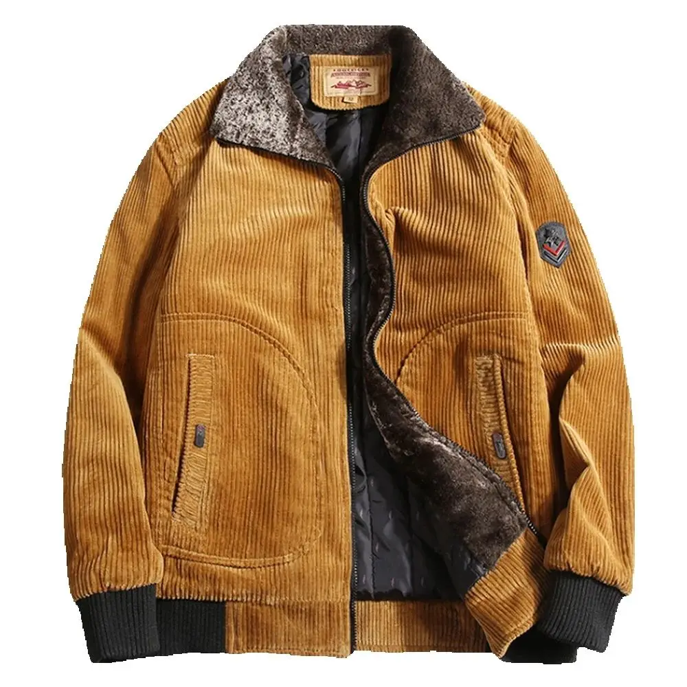 

Men's Winter Corduroy Jacket , Stand Up Collar Fleece-lined Parker Coat, Fur Collar Corduroy Warm Cotton Jacket