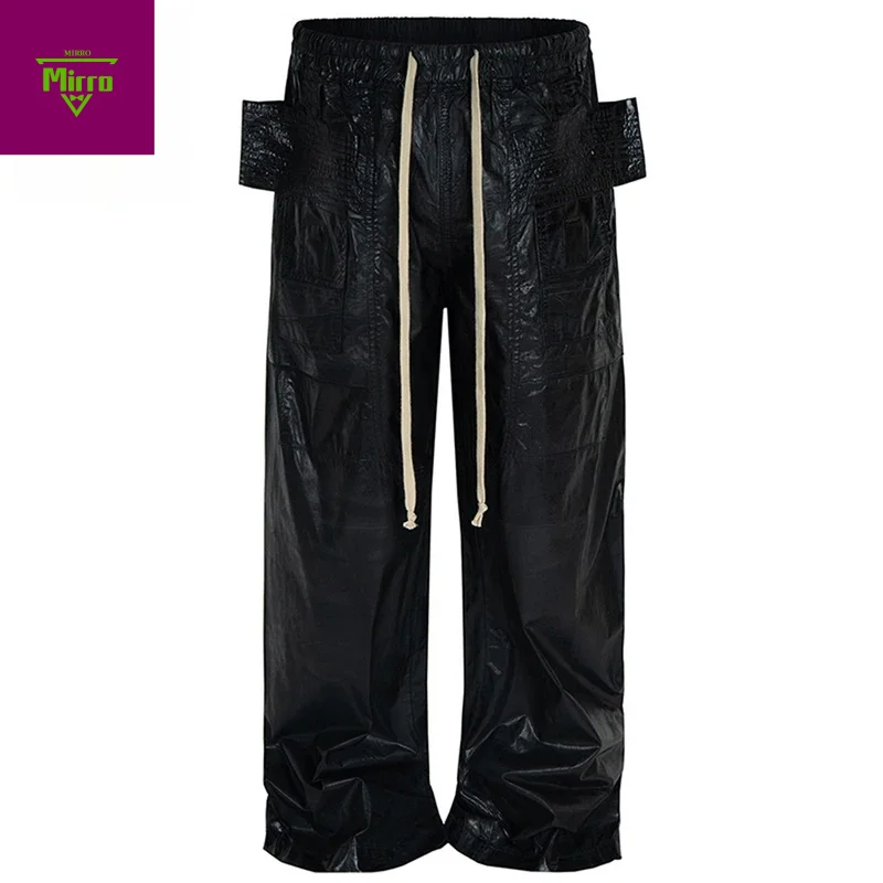 

【Mirrordust】Модные мужские брюки с покрытием в стиле пэчворк, свободные прямые брюки, уличная одежда в стиле RO, хипстерские брюки