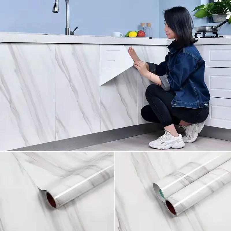60cm marble PVC waterproof and oil resistant self-adhesive wall sticker for kitchen cabinet and living room decoration wallpaper