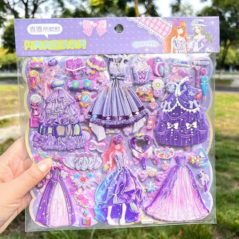 

Princess Stickers Dress Up Dolls for Girls Children Cartoon Kawaii 3D Puffy Sparkling Sticker Toy for Laptop Book Kids Girl Gift