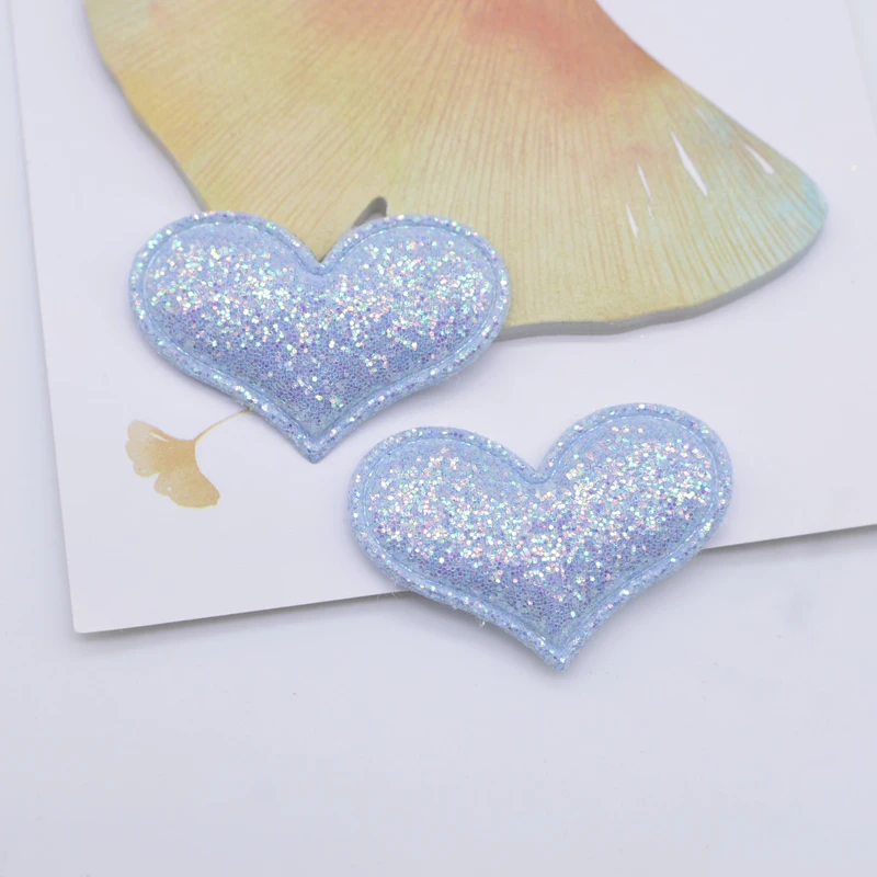 50Pcs 40*26mm Glitter Fabric Padded Heart Applique for DIY Hats Clothes Accessoies Patches Headwear Hair Clips Headbands Decor