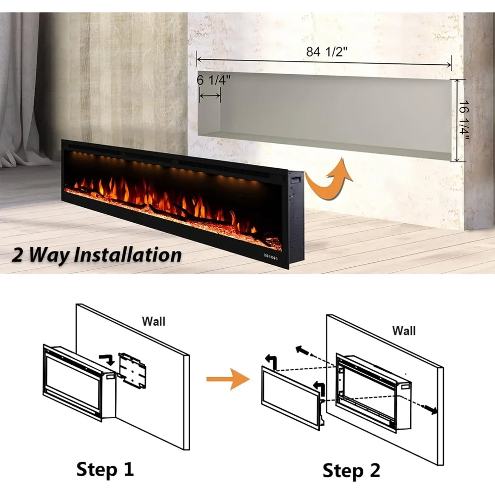 Electric Fireplace, 84 Inches Fireplace,Recessed and Wall Mounted Fireplaces for Living Room with Remote, Overheating Protection