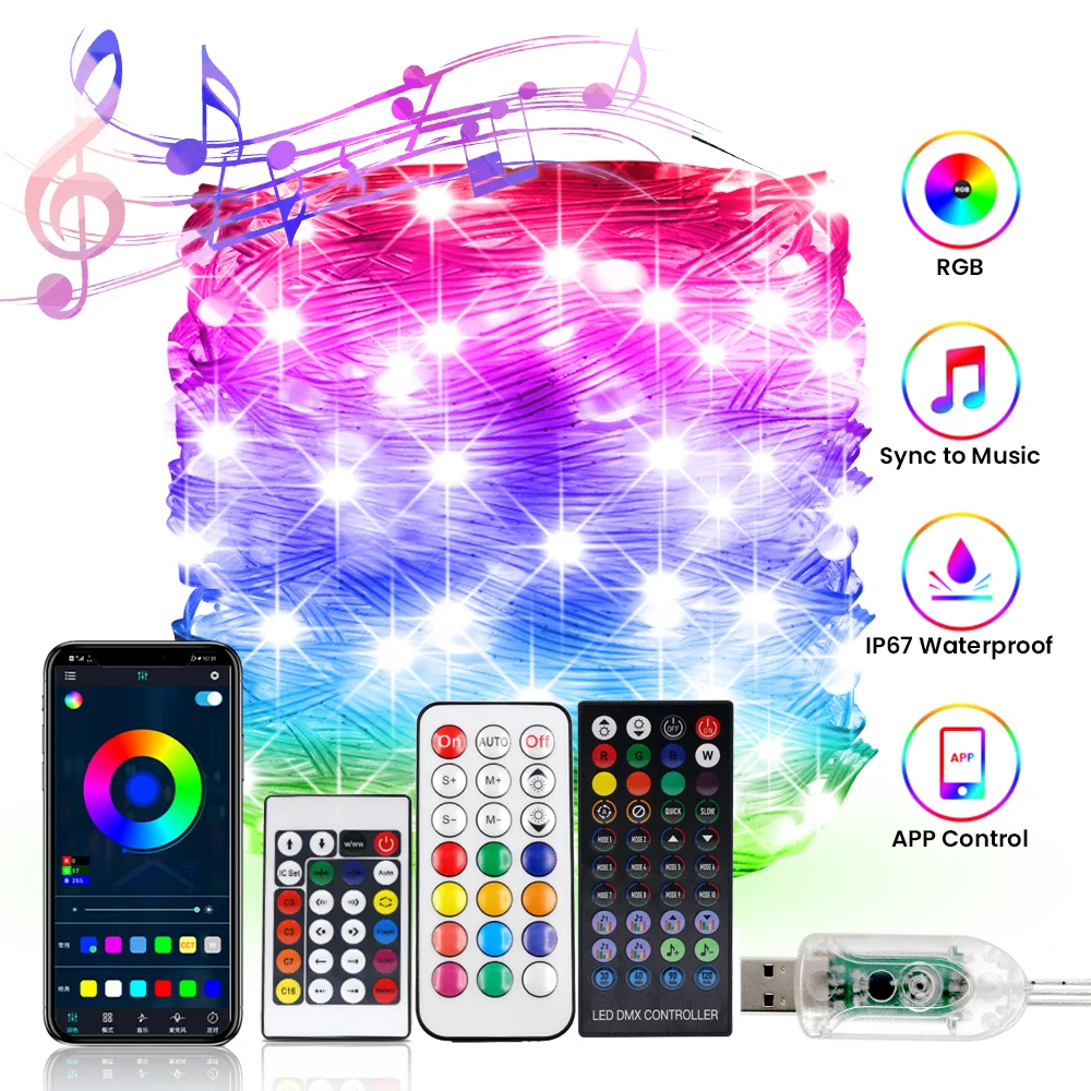 

RGB LED Strip Smart Bluetooth APP Control USB Powered Festoon Lights Outdoor Waterproof Garland String Light for Christmas Party