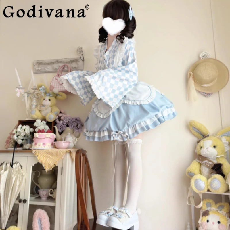 

Japanese Girl's Kawaii Lolita Long Sleeve Dress Autumn New Women's Cos Dresses Maid Costume Loli Cute Bow Y2K Birthday Dresses