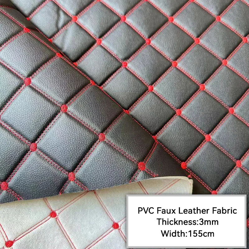 

Rhombus Pattern PVC Artificial Leather Fabric Sponge Quilted Embroidered Faux Leather Upholstery Furniture Car Interior Decor