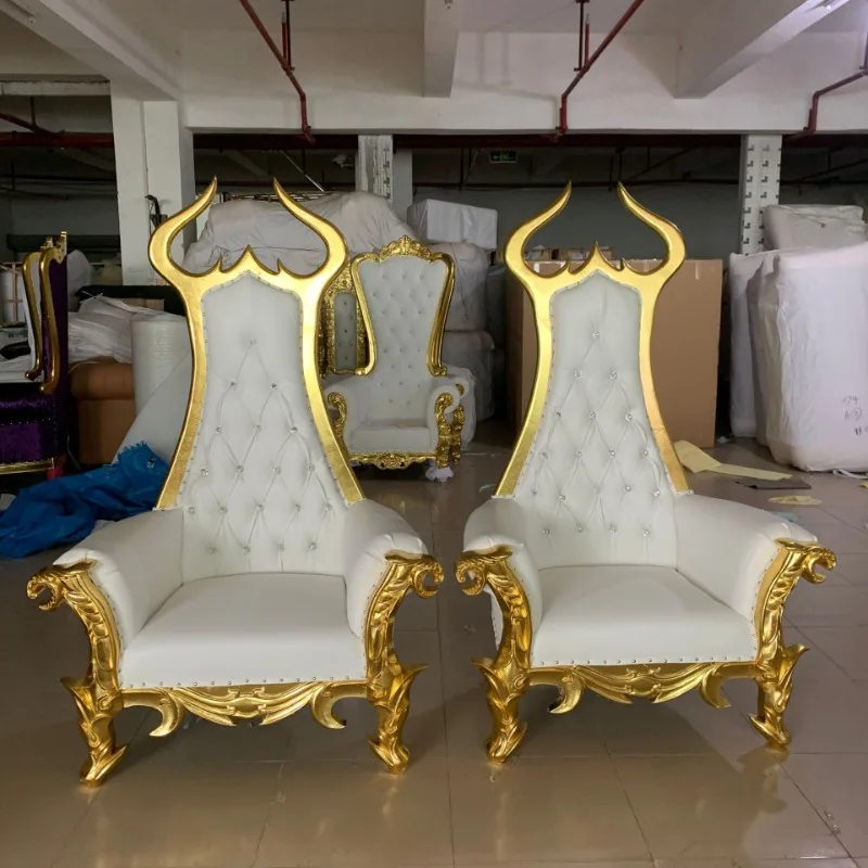 Manufacturer customization, European high-back sofa chair, horn chair, customized solid wood wedding chair, hotel sofa image cha