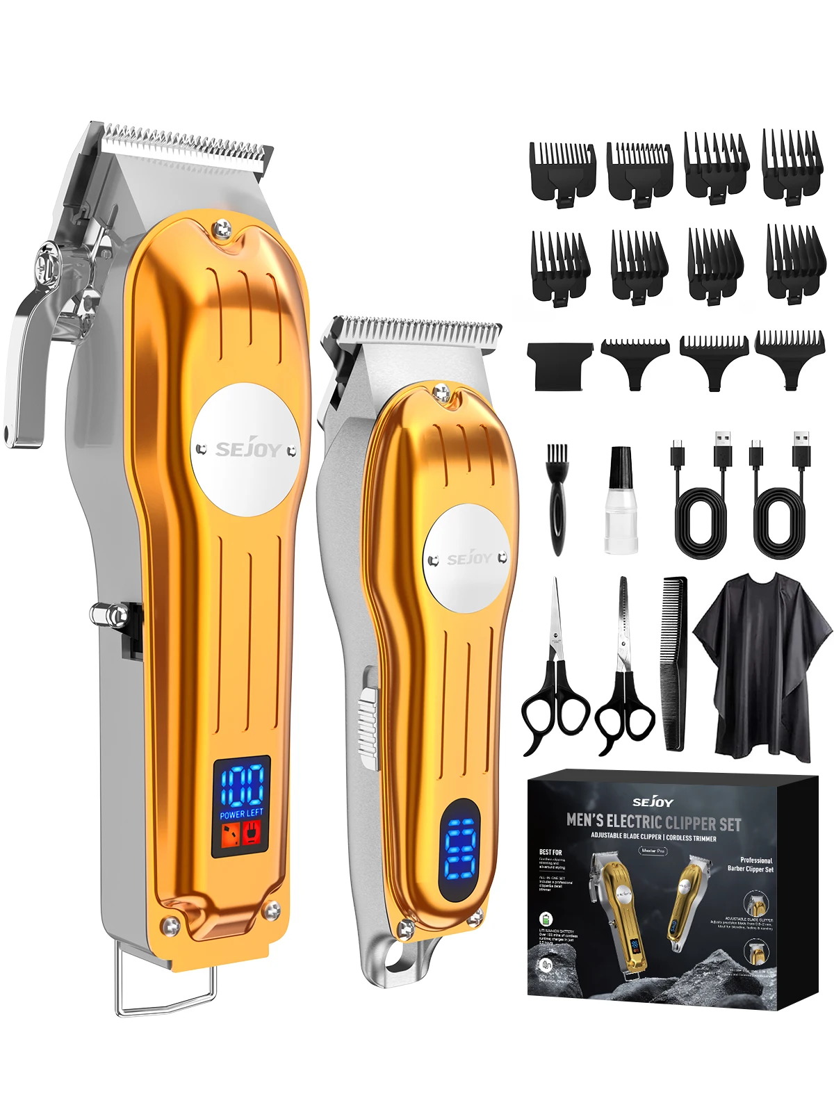 Sejoy Hair Clippers Kit for Men Cordless Trimmers with LCD Display Guide Combs for Hair Cutting Machine Rechargeable Barber Kit