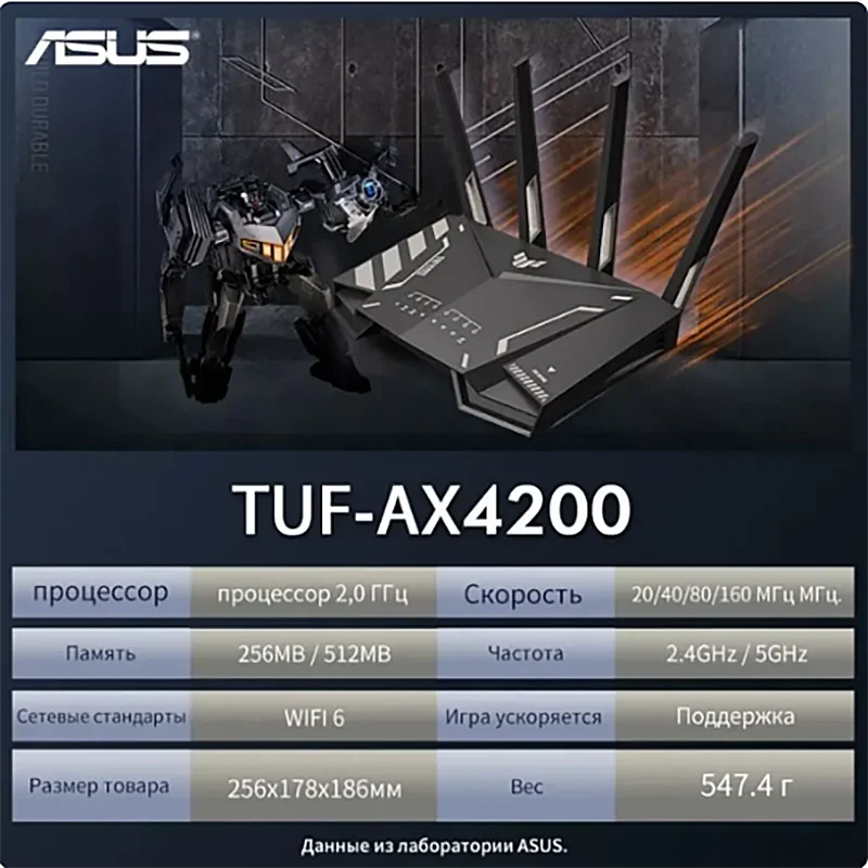 

Беспроводной игровой маршрутизатор ASUS TUF AX4200q Pro Plus Wifi6 Dual 2,5G Grid/Gigabit Port/MDK2.0G Chip Aiprotection Pro Security System