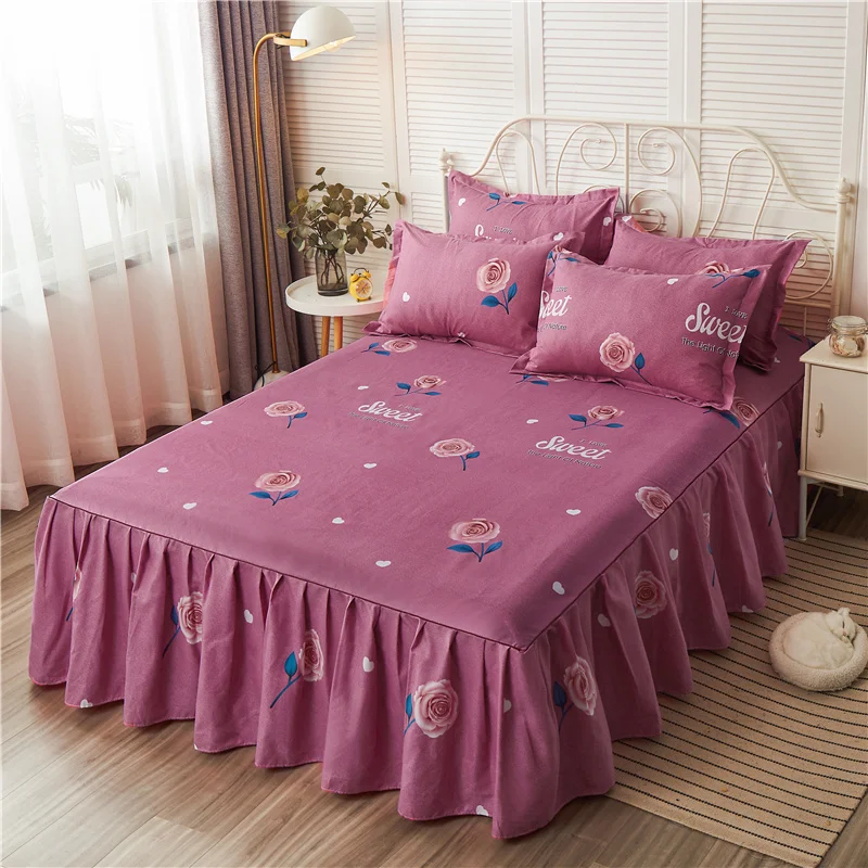 

Korean style thickened brushed single bed skirt 1pc bed skirt + pillowcase 3pcs 1.2m/1.5m/1.8m/2.0m bed machine washable