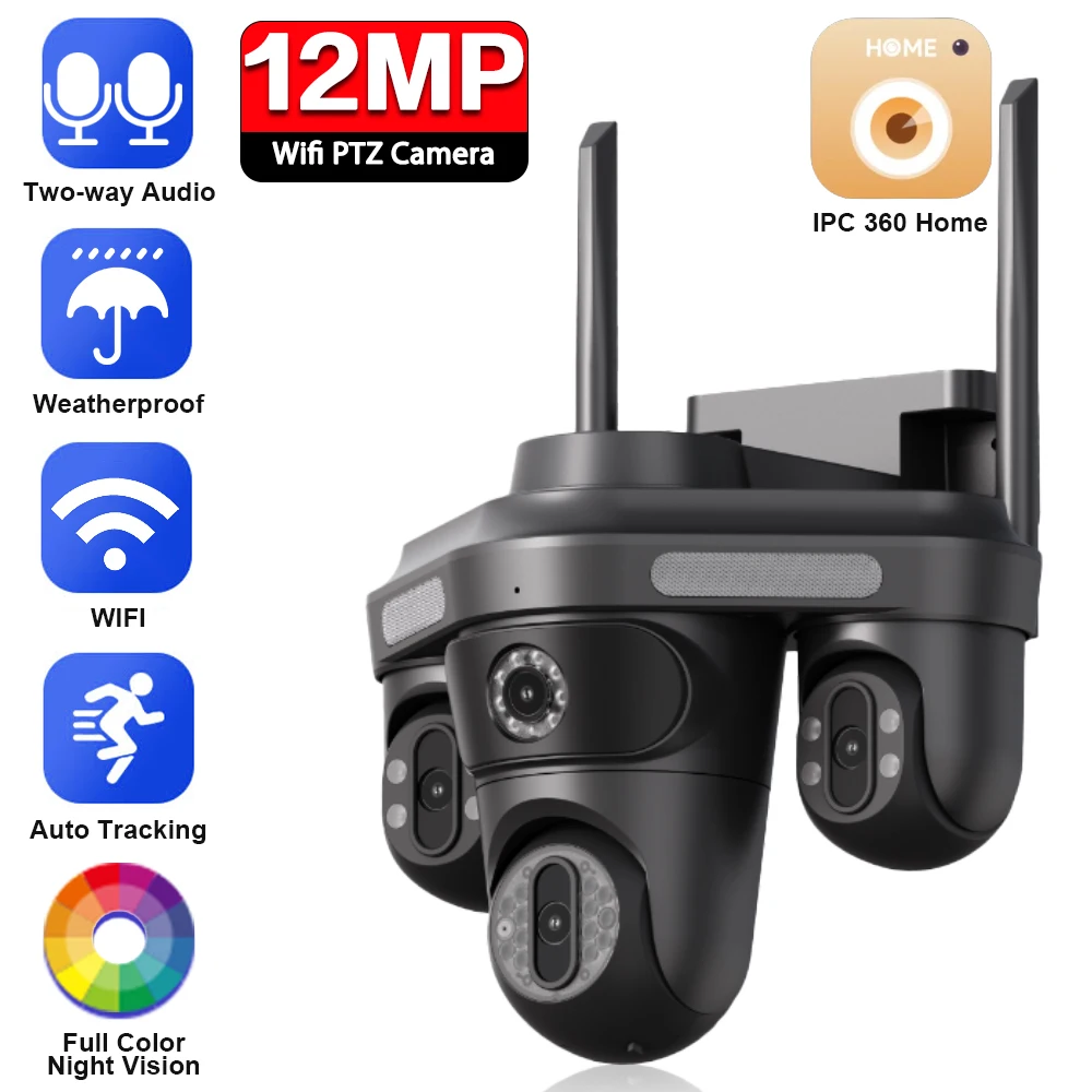 IPC360 Home 6K 12MP 3 Lens 3 Screens WiFi Outdoor IP Camera Auto Tracking PTZ Video Camera Security protection surveillance Cam