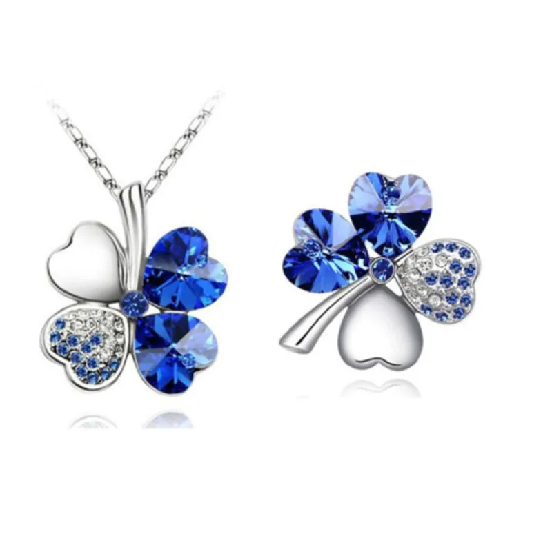 quality Crystal Clover 4 leaves charm Pendant fashion Necklace Brooch fashion jewelry sets dropshipping office lover girls gifts
