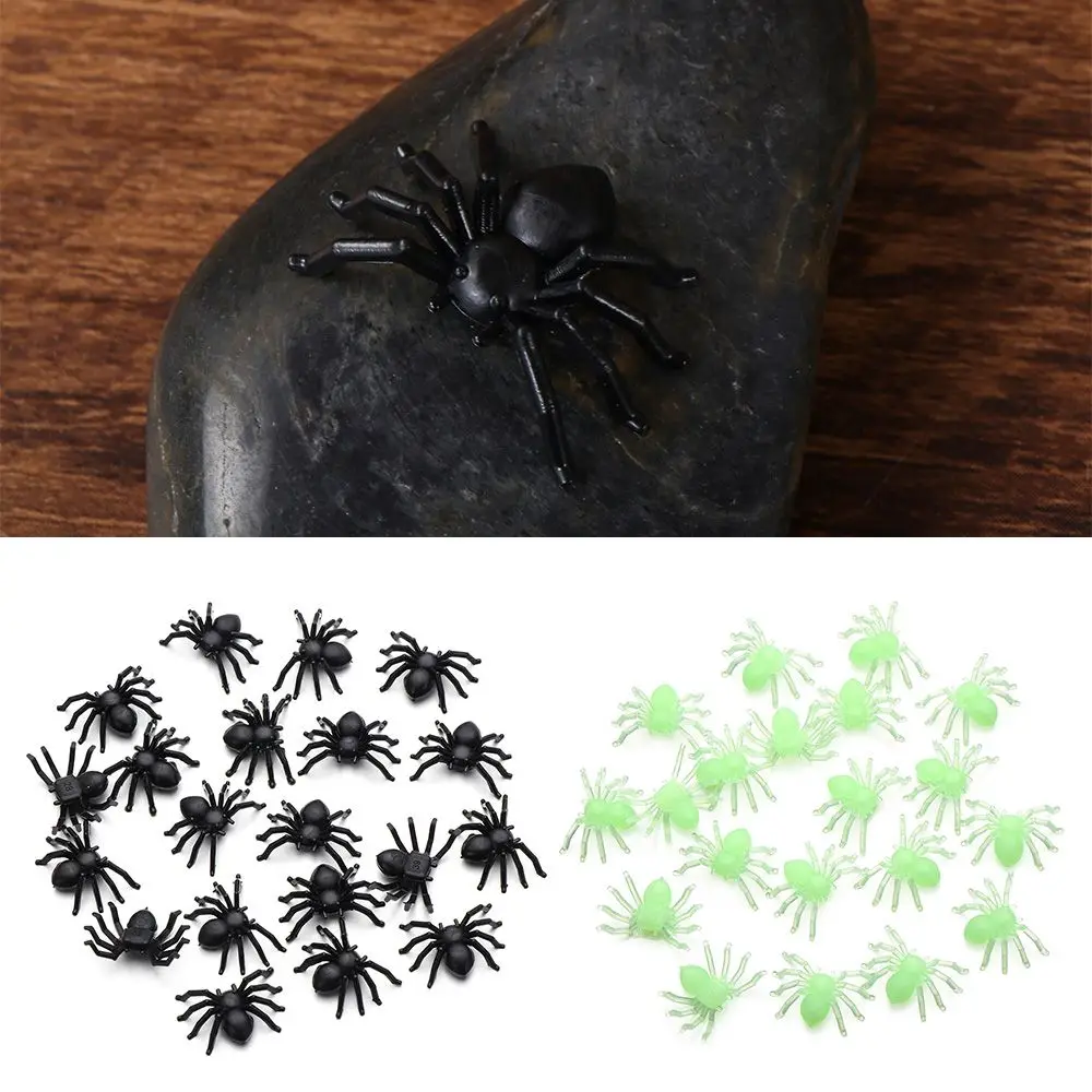 20Pcs Luminous Party Supplies Mini Tricky  Haunted House Decor Halloween Spider Halloween Decoration Simulation Spider