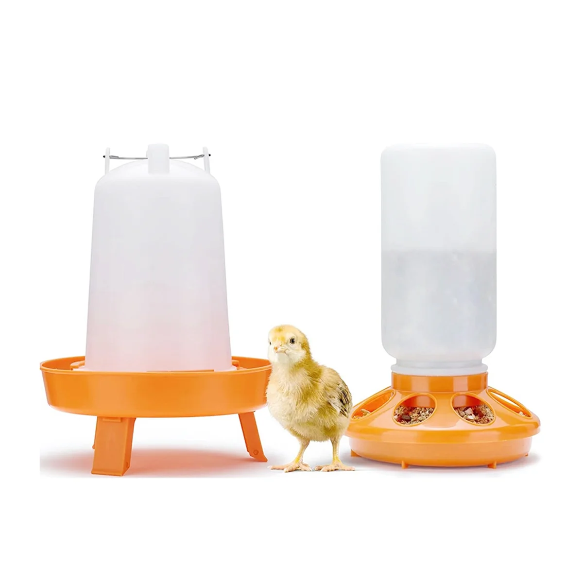 Top Filling Chick Feeder and Waterer Kit , Chick Feeder and Waterer with 3 Heights Adjustable Legs for Chicks Orange