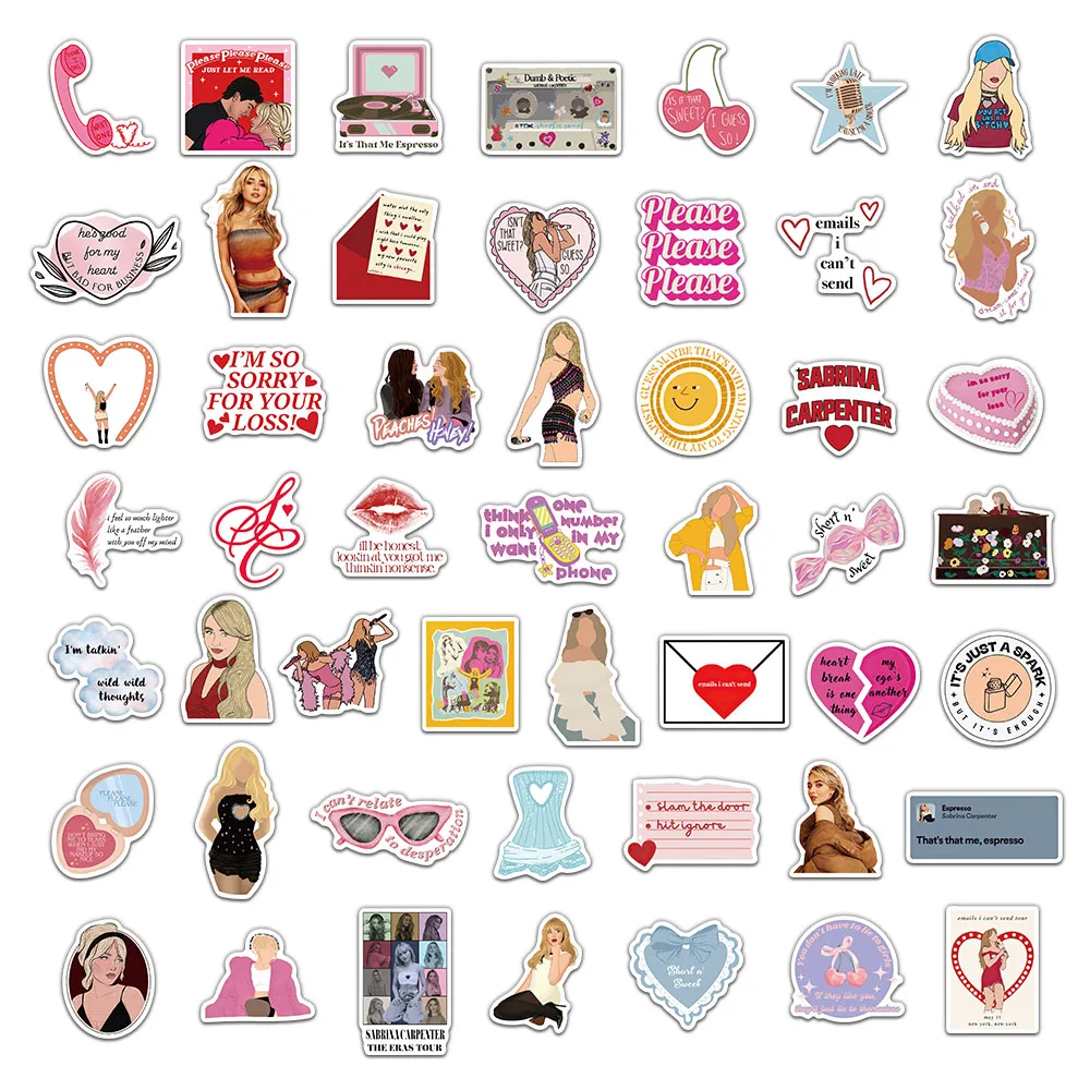 50PCS Sabrina Carpenter Stickers Exquisite Handbooks Material Phone Cases Laptop Suitcases Water Cups Waterproof Stickers
