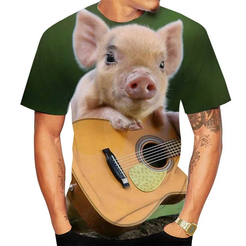 3D Printed Animal Pig Graphic T Shirts For Men Funny Piggy Round Neck Short Sleeve Tee Tops Loose Oversized Men T Shirt