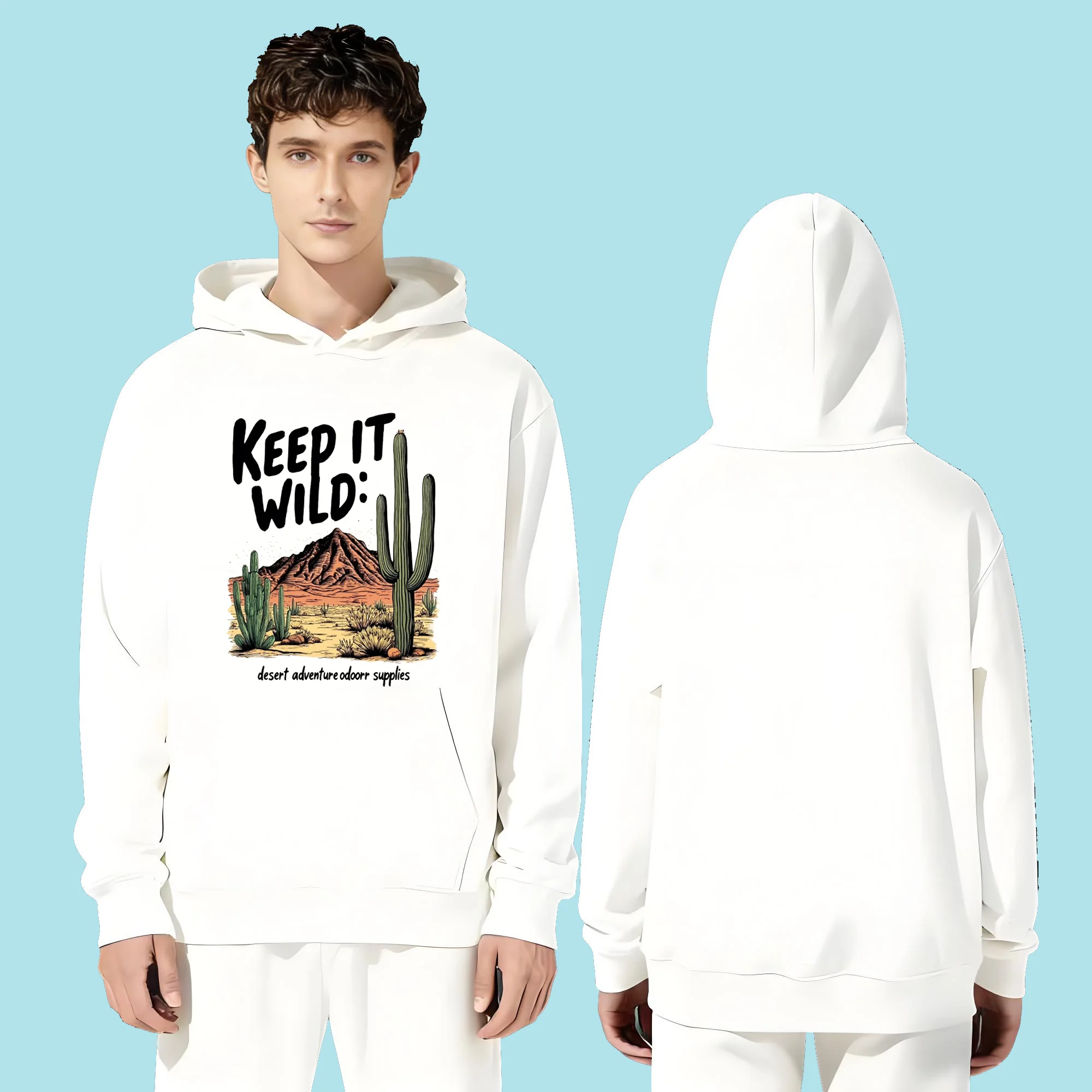 

In 2025 330G heavy-duty hooded sweatshirts for both men and women featuring letters and desert prints are fashionable and casual