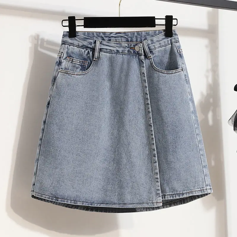 High Waisted Denim Shorts Spicy Girl Large Size Summer Baggy Thin A Line Fake Two Pieces Blue Skirt Pants Free Shipping Clothes